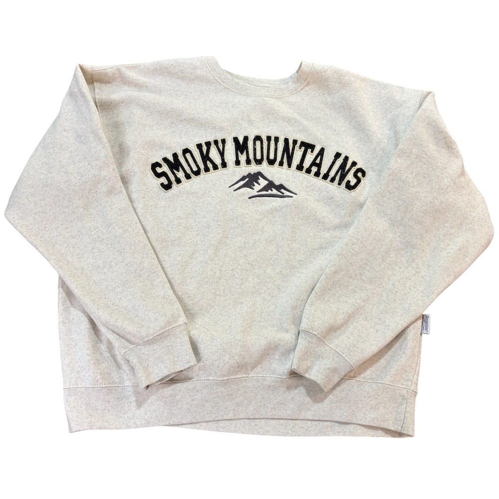 BAYPOINTE Smoky Mountains Womens XL Oatmeal‎ Crewneck Sweatshirt Fleece Pullover